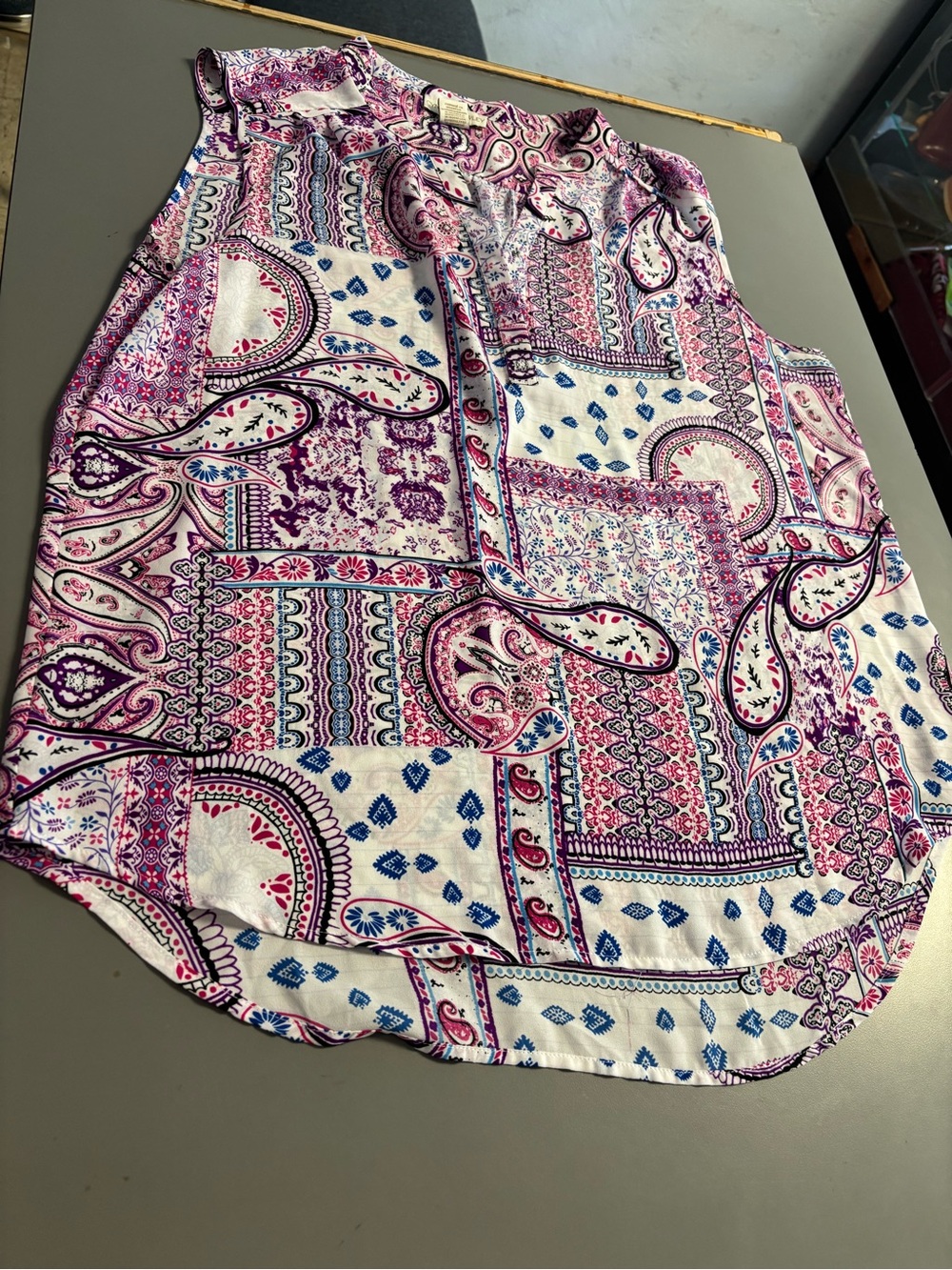 Cynthia Rowley Pink, Blue & White Paisley Patchwork Sleeveless Top